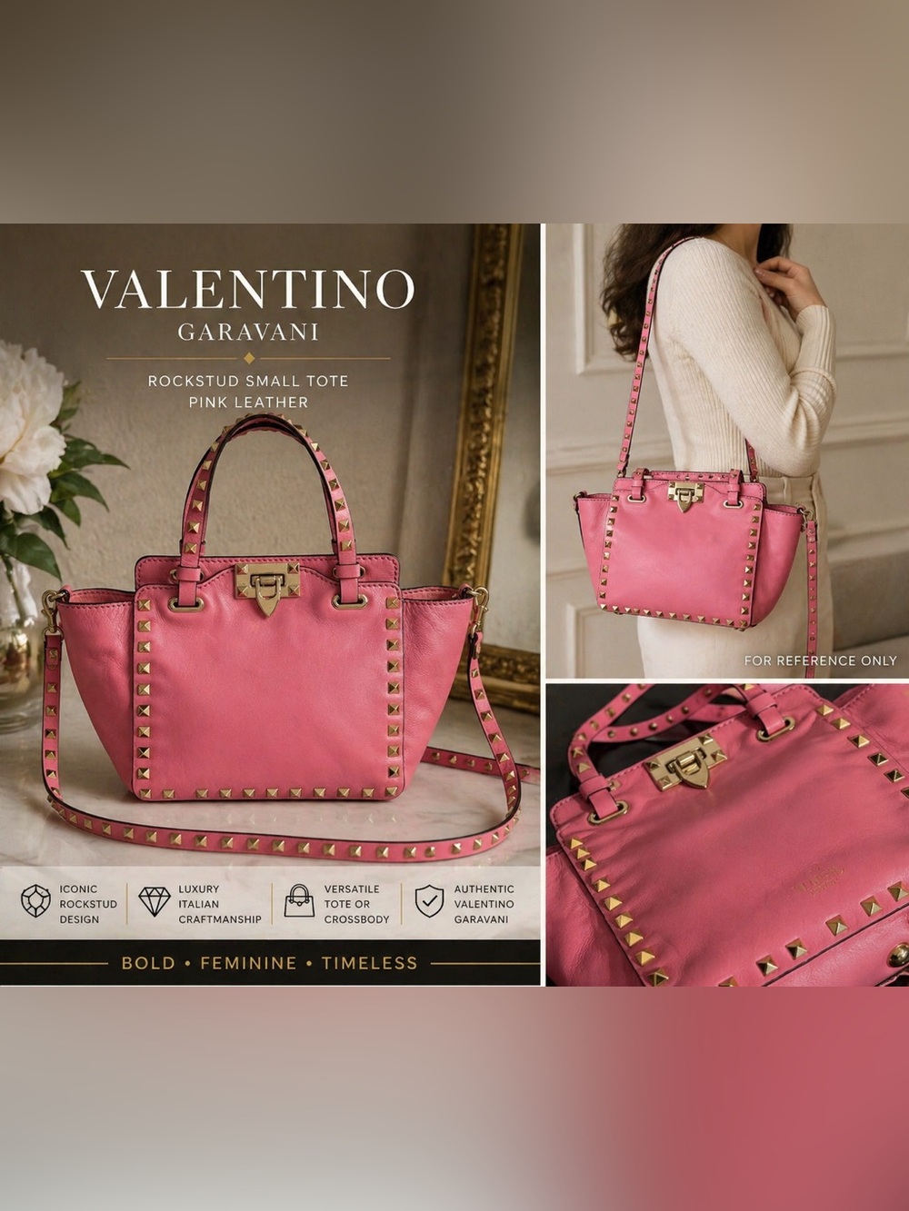 Valentino Garavani Rockstud Small Tote / Crossbody – Pink Leather